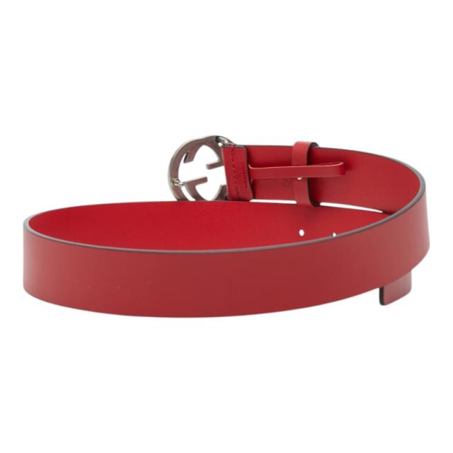 グッチ インターロッキングG Gロゴ ベルト 無地 546389 レッド レザー メンズ GUCCI 【中古】_2