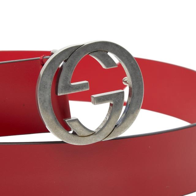 グッチ インターロッキングG Gロゴ ベルト 無地 546389 レッド レザー メンズ GUCCI 【中古】_3