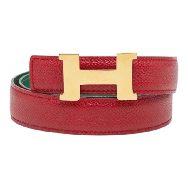 エルメス コンスタンス Hバックル Hロゴ リバーシブル ベルト サイズ65 レッド グリーン ゴールド金具 レディース HERMES 【中古】
