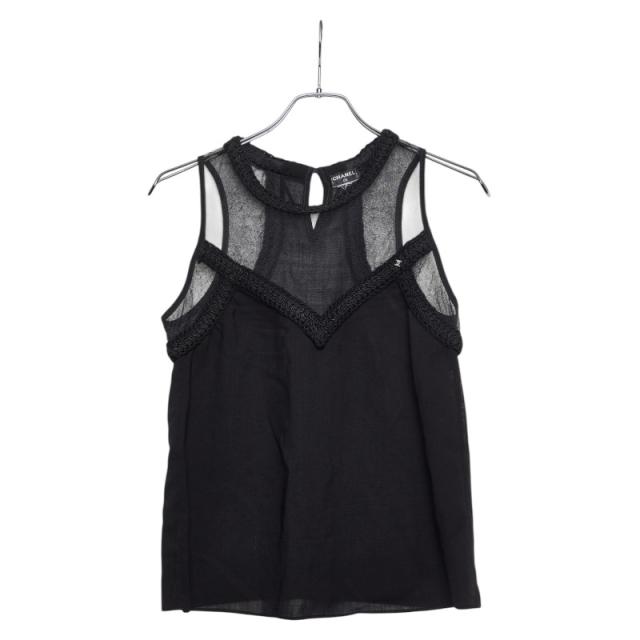 シャネル ココマーク メッシュ トップス ノースリーブ ブラック ラインストーン レディース CHANEL 【中古】