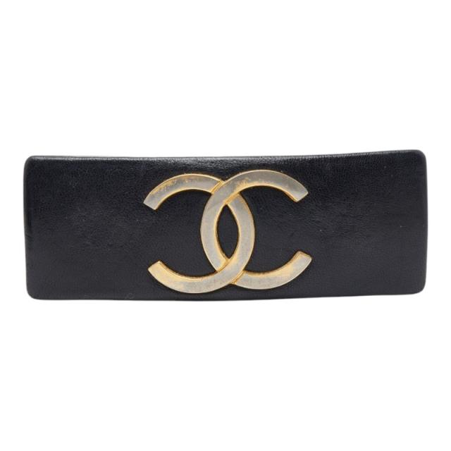 シャネル ココマーク バレッタ ヘアアクセサリー ブラック ゴールド レザー メッキ レディース CHANEL 【中古】