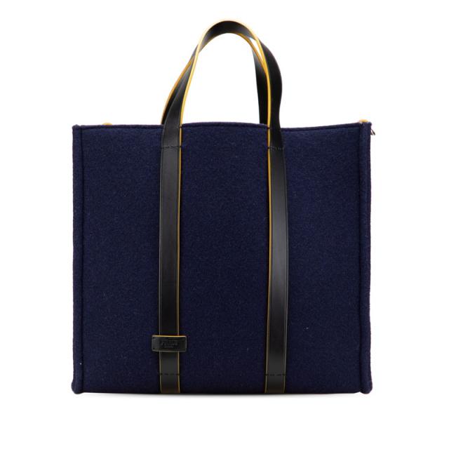 フェンディ トートバッグ ハンドバッグ 7VA390 ネイビー ウール レザー レディース FENDI 【中古】