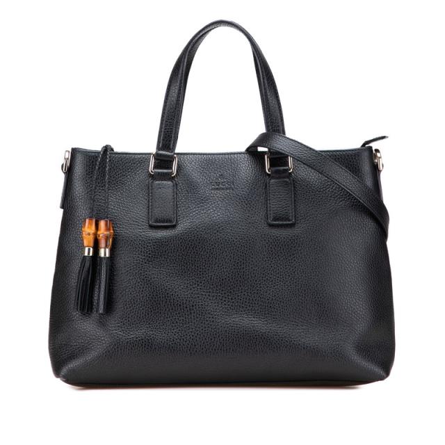 グッチ バンブー  タッセル ハンドバッグ ショルダーバッグ 2WAY 365346 ブラック レザー レディース GUCCI 【中古】