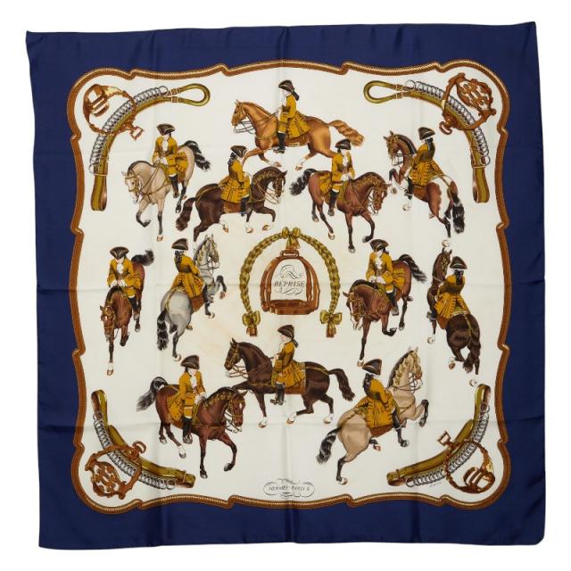 エルメス カレ90 REPRISE 乗馬風景 スカーフ ネイビー マルチカラー レディース HERMES 【中古】