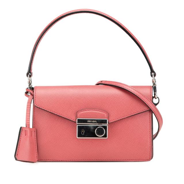 プラダ ミニ ハンドバッグ ショルダーバッグ 2WAY ピンク サフィアーノレザー レディース PRADA 【中古】