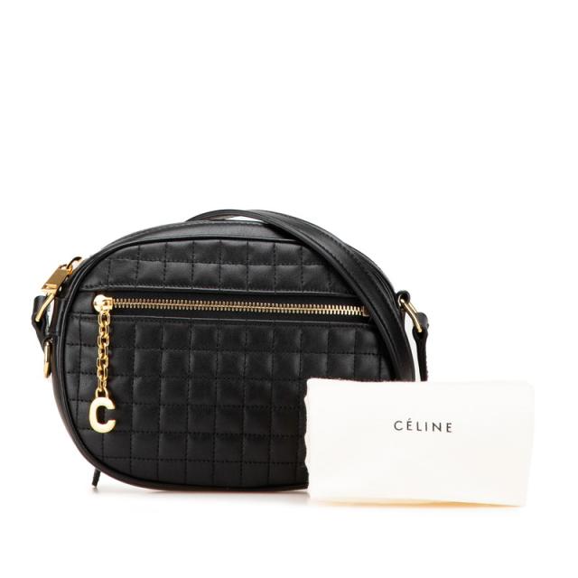 セリーヌ Cチャーム スモール 斜め掛け ショルダーバッグ カメラバッグ ブラック レザー レディース CELINE 【中古】_9