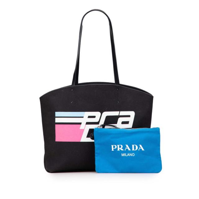 プラダ ロゴ トートバッグ ショルダーバッグ ブラック キャンバス レザー レディース PRADA 【中古】_7