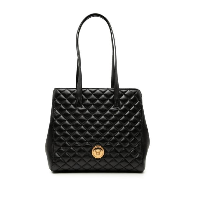 ヴェルサーチェ メデューサ キルティング トートバッグ ブラック レザー レディース VERSACE 【中古】