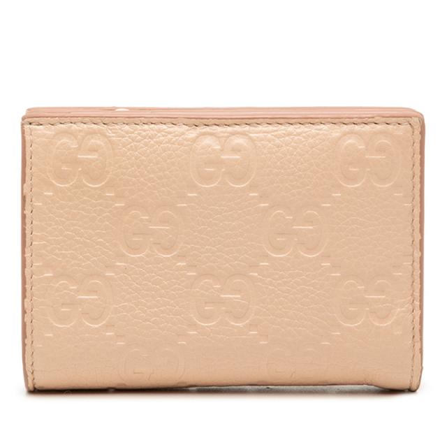 グッチ GGエンブレム 二つ折り財布 ミディアムウォレット 815874 ピンクベージュ グレインレザー レディース GUCCI 【中古】