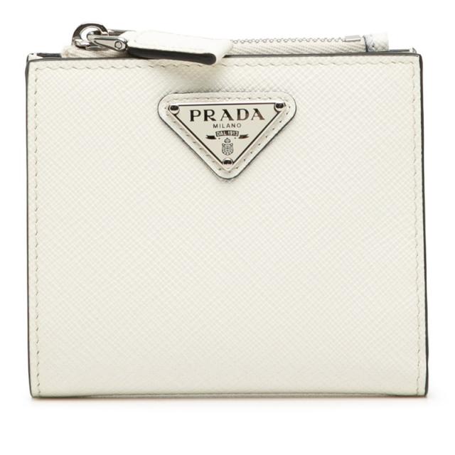 プラダ トライアングルロゴ 二つ折り財布 コンパクトウォレット 2ML049 ホワイト サフィアーノレザー レディース PRADA 【中古】