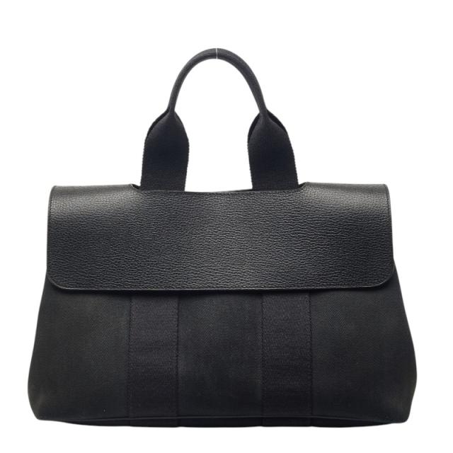 エルメス ヴァルパライソPM ハンドバッグ ブラック トワルシェブロン レザー キャンバス レディース HERMES 【中古】