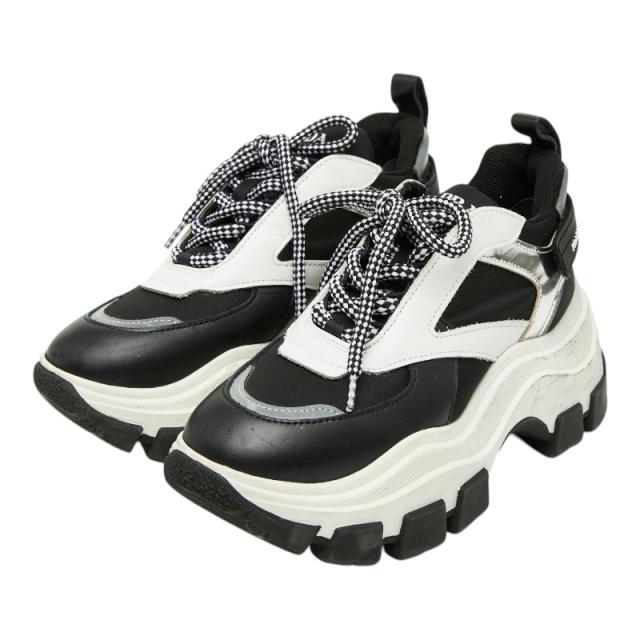 プラダ ペガサス プラットフォーム ハイカットスニーカー 36 ブラック ホワイト シルバー ラバー ナイロン レディース PRADA 【中古】