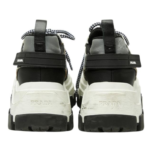 プラダ ペガサス プラットフォーム ハイカットスニーカー 36 ブラック ホワイト シルバー ラバー ナイロン レディース PRADA 【中古】_2