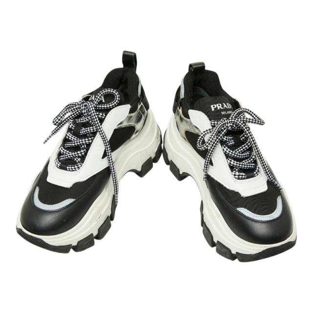 プラダ ペガサス プラットフォーム ハイカットスニーカー 36 ブラック ホワイト シルバー ラバー ナイロン レディース PRADA 【中古】_3