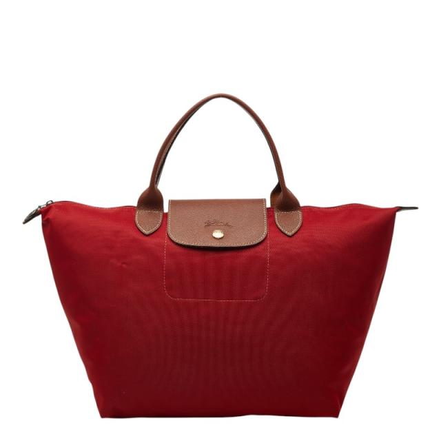 ロンシャン ル プリアージュ トートバッグ レッド ブラウン ナイロン レザー ポリアミドキャンバス レディース Longchamp 【中古】