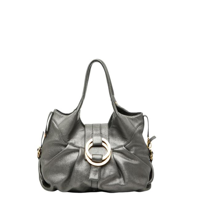 ブルガリ チャンドラ トートバッグ ハンド グレー レザー レディース BVLGARI 【中古】