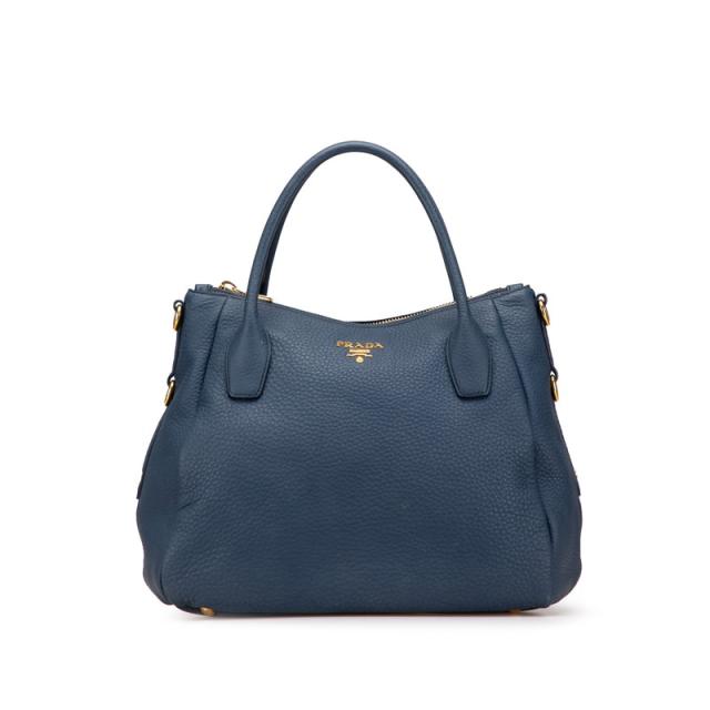 プラダ ロゴ ハンドバッグ BR4992 ブルー ヴィッテロダイノ レザー レディース PRADA 【中古】