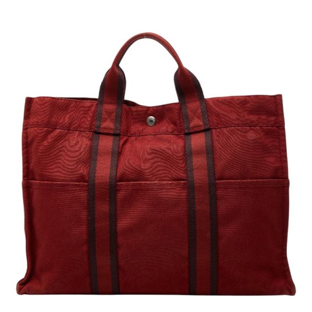 エルメス フールトゥMM ハンドバッグ トートバッグ レッド キャンバス 