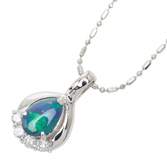 Pt900 プラチナ Pt850 プラチナ ブラックオパール0.65ct ダイヤ0.18ct しずく型モチーフ ペンダント ネックレス レディース 中古