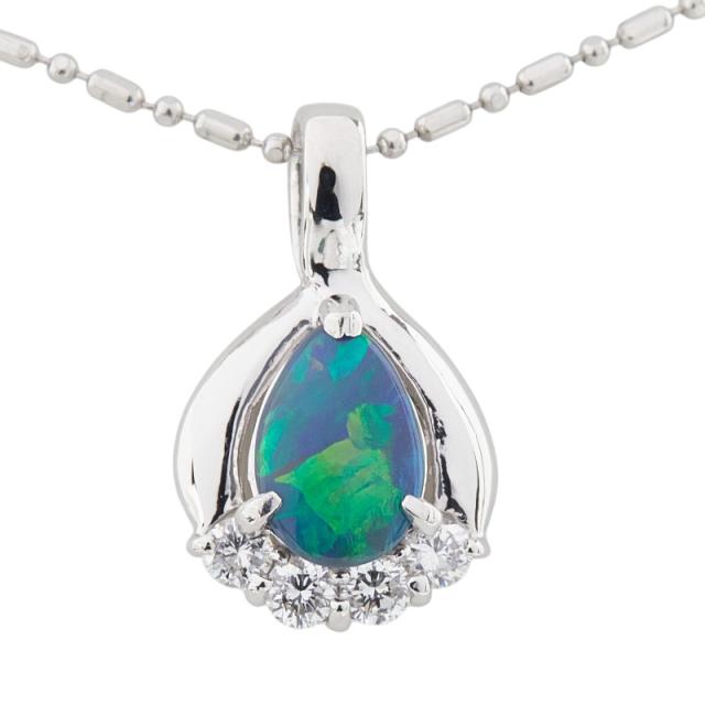 Pt900 プラチナ Pt850 プラチナ ブラックオパール0.65ct ダイヤ0.18ct しずく型モチーフ ペンダント ネックレス レディース 中古_1