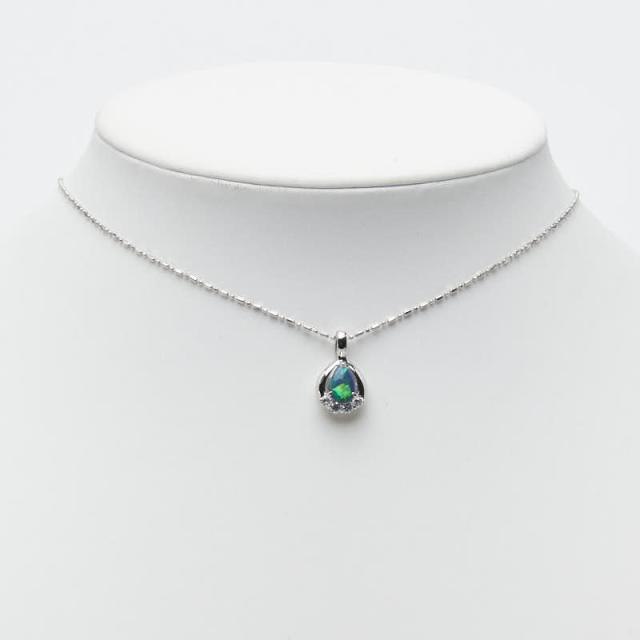 Pt900 プラチナ Pt850 プラチナ ブラックオパール0.65ct ダイヤ0.18ct しずく型モチーフ ペンダント ネックレス レディース 中古_4