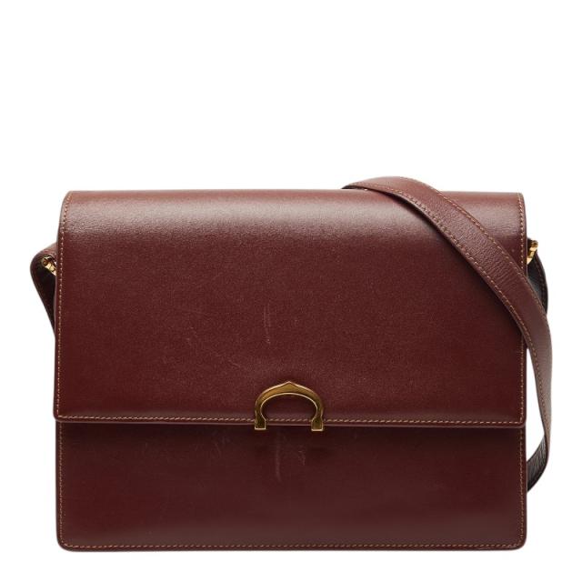 カルティエ マストライン 斜め掛け ショルダーバッグ ワインレッド ボルドー レザー レディース CARTIER 【中古】