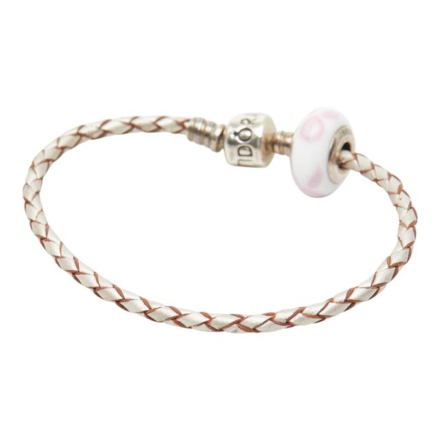 パンドラ ブレスレット シルバー ホワイト ピンク レザー スターリングシルバー レディース PANDORA 【中古】_1