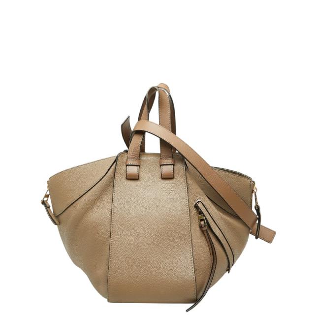 ロエベ アナグラム ハンモック スモール ハンドバッグ ショルダーバッグ ドローストリング 2WAY ベージュ レザー LOEWE 【中古】