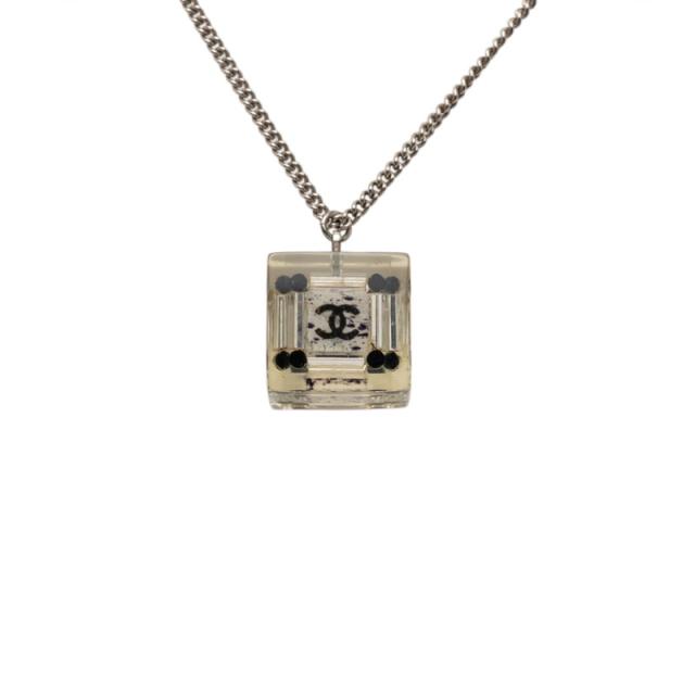 シャネル ココマーク スクエア キューブ ペンダントネックレス クリア ブラック シルバー メタル プラスチック CHANEL 【中古】