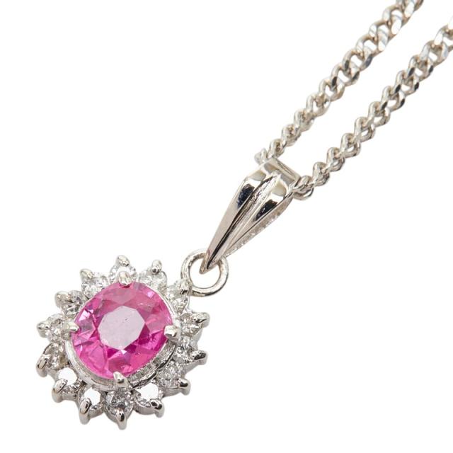 Pt900 プラチナ Pt850 プラチナ ルビー0.46ct ダイヤ0.13ct フラワーモチーフ ペンダント ネックレス レディース 中古