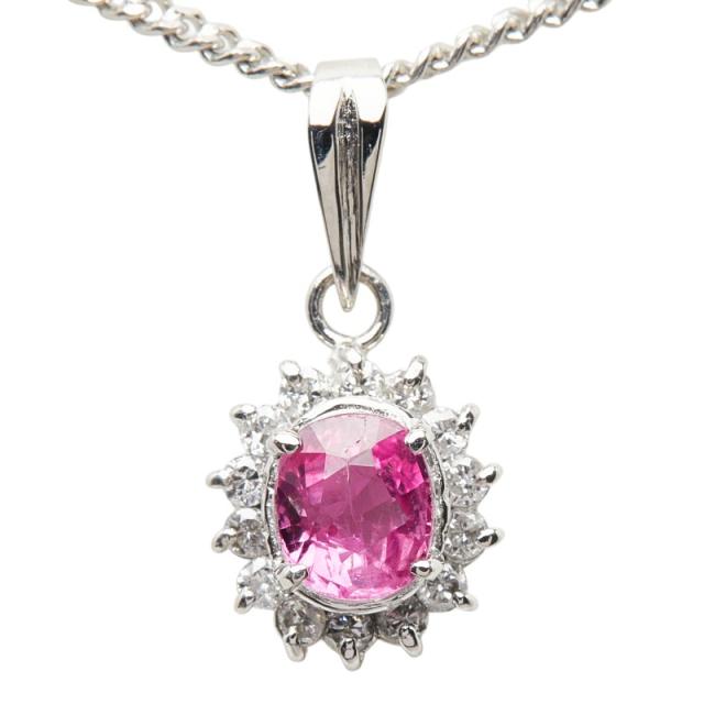 Pt900 プラチナ Pt850 プラチナ ルビー0.46ct ダイヤ0.13ct フラワーモチーフ ペンダント ネックレス レディース 中古_2