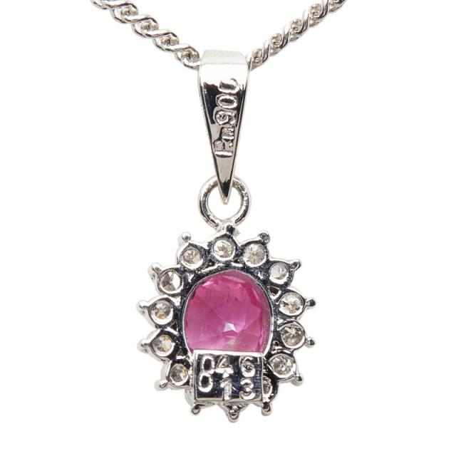 Pt900 プラチナ Pt850 プラチナ ルビー0.46ct ダイヤ0.13ct フラワーモチーフ ペンダント ネックレス レディース 中古_3
