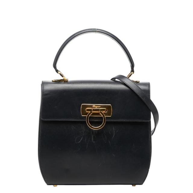 サルヴァトーレフェラガモ ガンチーニ ハンドバッグ ショルダーバッグ 2WAY ネイビー レザー レディース Salvatore Ferragamo 【中古】