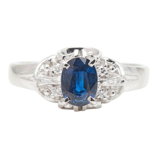 Pt900 プラチナ サファイア0.57ct ダイヤ0.05ct リング 指輪 レディース 9.5号 中古
