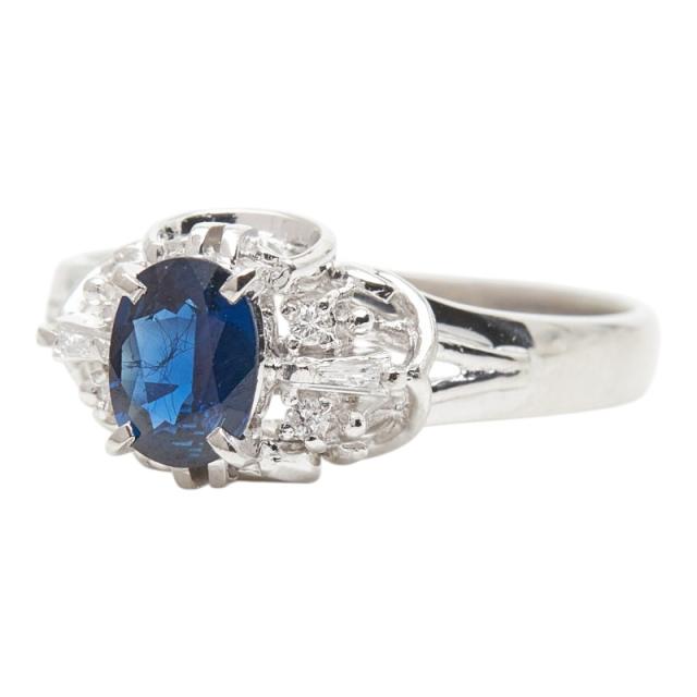 Pt900 プラチナ サファイア0.57ct ダイヤ0.05ct リング 指輪 レディース 9.5号 中古_1