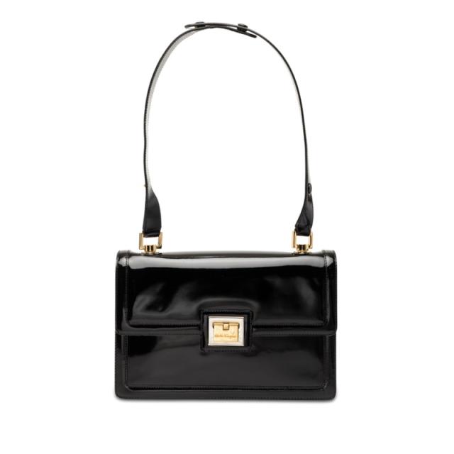 サルヴァトーレフェラガモ ロゴ ハンドバッグ ブラック パテントレザー レディース Salvatore Ferragamo 【中古】