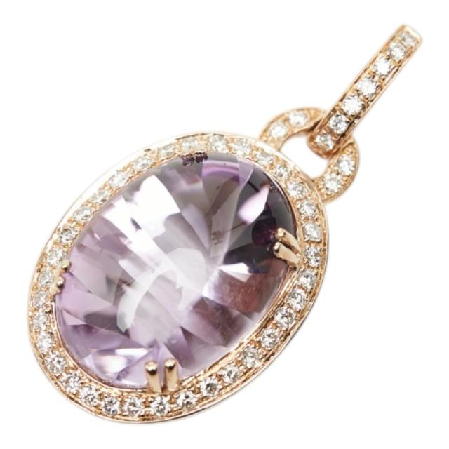 K18PG ピンクゴールド アメジスト9.32ct ダイヤ0.32ct ペンダントトップ ネックレス レディース 中古