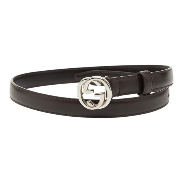 グッチ インターロッキングG ロゴバックル ベルト サイズ70 28 ダークブラウン レザー レディース GUCCI 【中古】