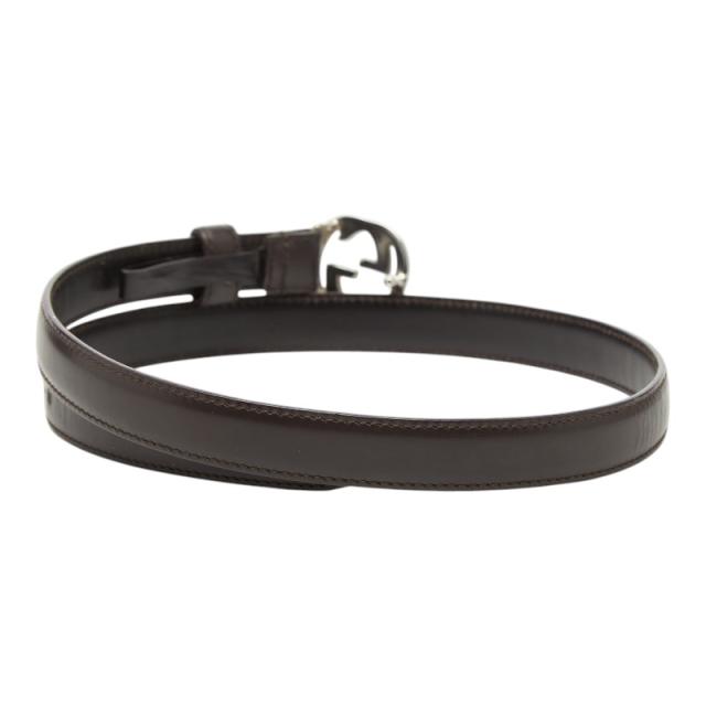 グッチ インターロッキングG ロゴバックル ベルト サイズ70 28 ダークブラウン レザー レディース GUCCI 【中古】_1