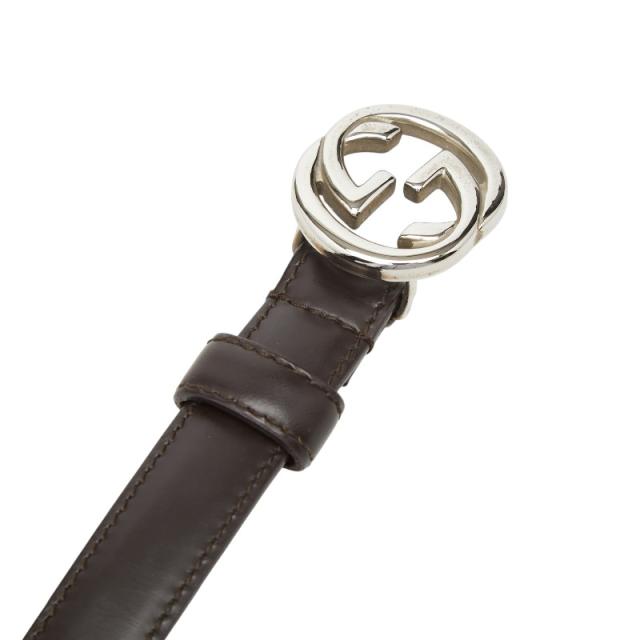 グッチ インターロッキングG ロゴバックル ベルト サイズ70 28 ダークブラウン レザー レディース GUCCI 【中古】_3