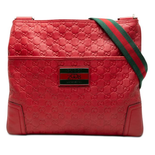 グッチ グッチシマ シェリーライン 斜め掛け ショルダーバッグ 2008年 北京オリンピック レッド レザー キャンバス GUCCI 【中古】