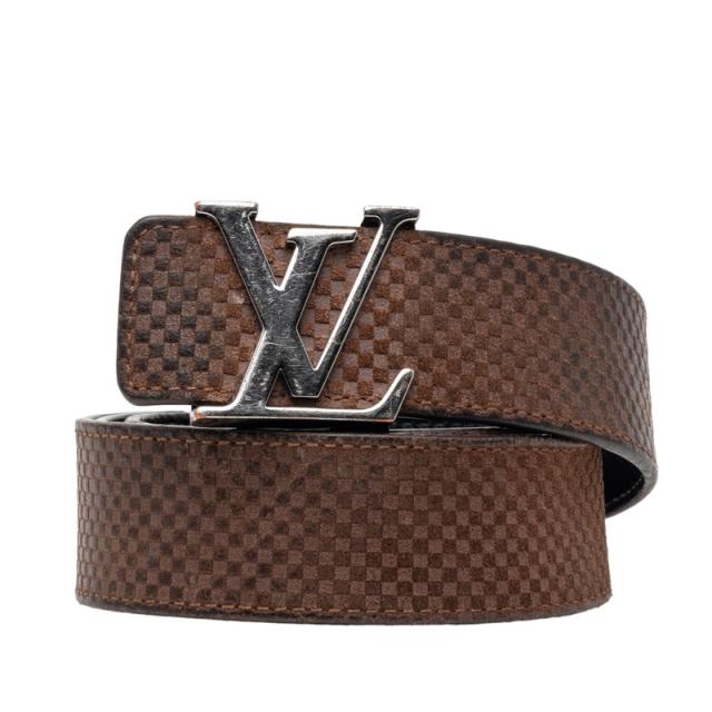 ルイ ヴィトン マイクロダミエ サンチュール LVイニシャル ベルト サイズ：90/36 M6876 ブラウン スウェード LOUIS VUITTON 【中古】