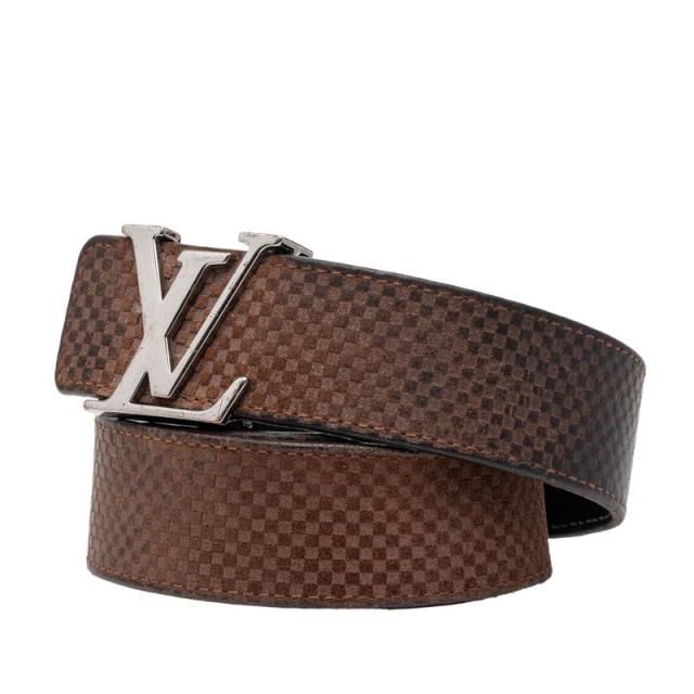 ルイ ヴィトン マイクロダミエ サンチュール LVイニシャル ベルト サイズ：90/36 M6876 ブラウン スウェード LOUIS VUITTON 【中古】_1