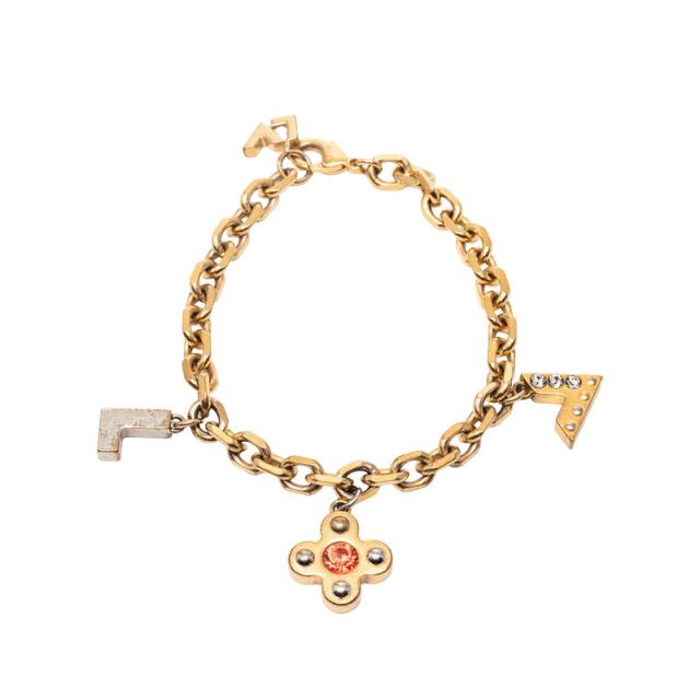 ルイ ヴィトン ラブレターズ ブレスレット M66802 ゴールド レッド メッキ ラインストーン レディース LOUIS VUITTON 【中古】