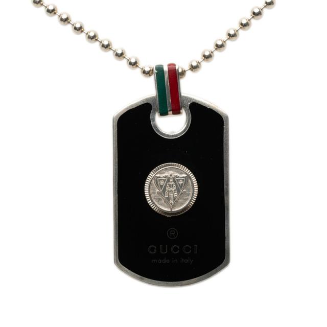 グッチ クレスト シェリーライン  ネックレス ドッグタグ ボールチェーン シルバー マルチカラー SV925 シルバー GUCCI 【中古】