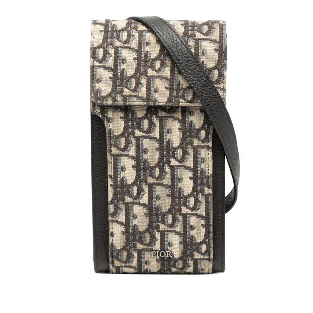 ディオール オブリーク ショルダーバッグ ポシェット ベージュ ネイビー ブラック キャンバス レザー レディース Dior 【中古】
