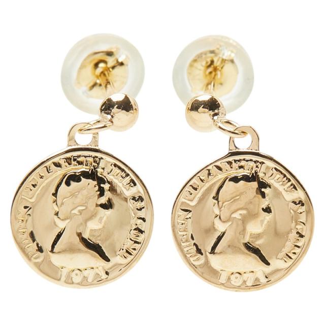 K18YG イエローゴールド エリザベス2世 金貨モチーフ ピアス レディース 中古
