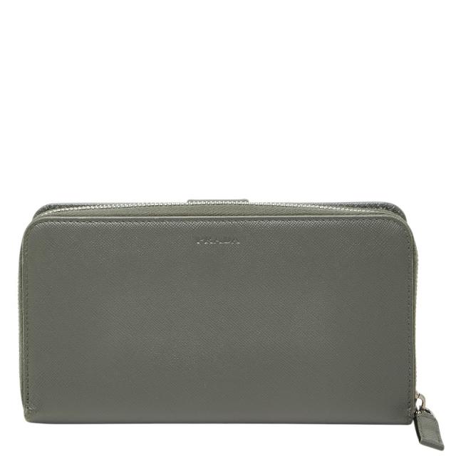 PRADA グレー サフィアーノレザー 長財布 プラダ ロゴ ラウンド