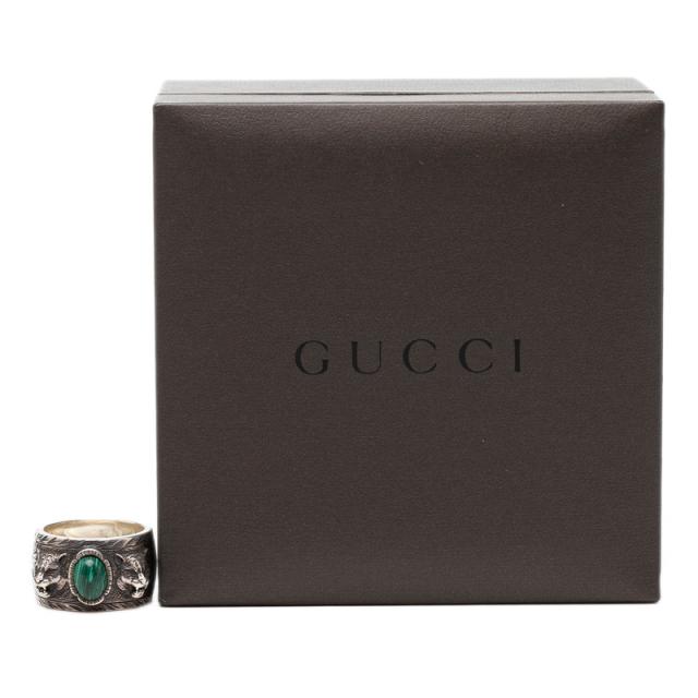 グッチ タイガーヘッド ガーデン リング 指輪 #23 シルバー グリーン SV925 シルバー マカライト メンズ GUCCI 【中古】_5