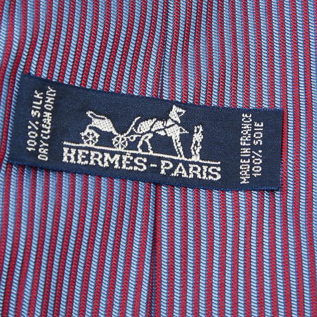 【美品】HERMES ネクタイ ストライプ ネイビー シンプル フォーマル ロゴ エルメス ストライプ ネクタイ パープル 紫 シルク メンズ HERMES